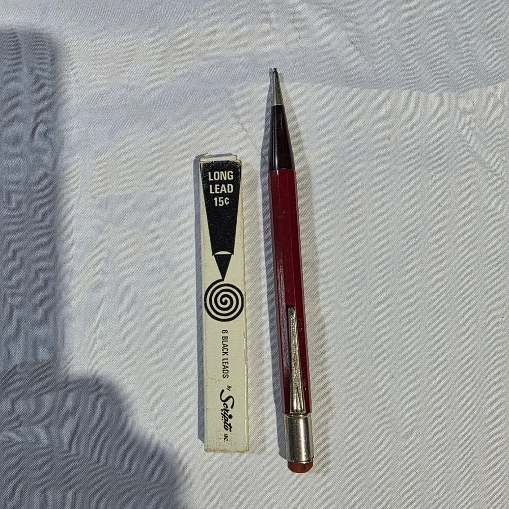 Vintage Scripto Mechanical Pencil Burgundy Hexagonal Barrel with Long Lead Box